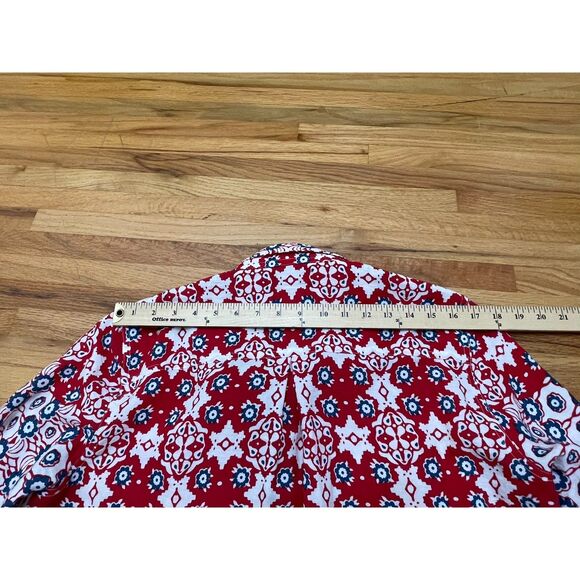 John Mark Women's M Red Button Up Rayon Tunic Shirt Floral Tie Sleeve Bohemian - Picture 7 of 9